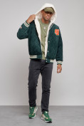 Купить Бомбер плюшевый мужской с капюшоном молодежный темно-зеленого цвета 38135TZ, фото 5