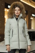 Купить Куртка женская зимняя с мехом енот премиум класса светло-зеленого цвета 381ZS