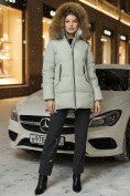 Купить Куртка женская зимняя с мехом енот премиум класса светло-зеленого цвета 381ZS, фото 4
