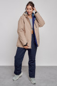 Купить Горнолыжная куртка женская зимняя большого размера бежевого цвета 3936B, фото 11