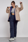 Купить Горнолыжная куртка женская зимняя большого размера бежевого цвета 3936B, фото 12
