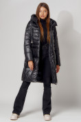 Купить Пальто утепленное с капюшоном зимнее женское  черного цвета 442116Ch, фото 2