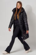 Купить Пальто утепленное с капюшоном зимнее женское  черного цвета 442116Ch, фото 4