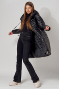 Купить Пальто утепленное с капюшоном зимнее женское  черного цвета 442116Ch, фото 5