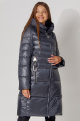Купить Пальто утепленное с капюшоном зимнее женское  темно-серого цвета 442116TC, фото 12