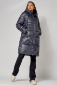 Купить Пальто утепленное с капюшоном зимнее женское  темно-серого цвета 442116TC, фото 3