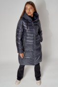 Купить Пальто утепленное с капюшоном зимнее женское  темно-серого цвета 442116TC, фото 4