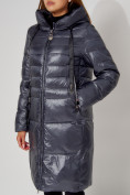 Купить Пальто утепленное с капюшоном зимнее женское  темно-серого цвета 442116TC, фото 13