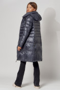 Купить Пальто утепленное с капюшоном зимнее женское  темно-серого цвета 442116TC, фото 9
