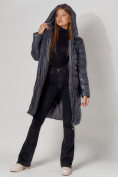 Купить Пальто утепленное с капюшоном зимнее женское  темно-серого цвета 442116TC, фото 10