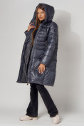 Купить Пальто утепленное с капюшоном зимнее женское  темно-серого цвета 442116TC, фото 11