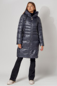 Купить Пальто утепленное с капюшоном зимнее женское  темно-серого цвета 442116TC