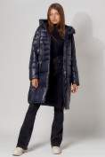 Купить Пальто утепленное с капюшоном зимнее женское  темно-синего цвета 442116TS, фото 3