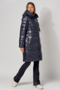 Купить Пальто утепленное с капюшоном зимнее женское  темно-синего цвета 442116TS, фото 2