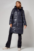 Купить Пальто утепленное с капюшоном зимнее женское  темно-синего цвета 442116TS, фото 12