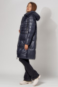 Купить Пальто утепленное с капюшоном зимнее женское  темно-синего цвета 442116TS, фото 4