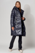 Купить Пальто утепленное с капюшоном зимнее женское  темно-синего цвета 442116TS, фото 5