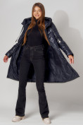 Купить Пальто утепленное с капюшоном зимнее женское  темно-синего цвета 442116TS, фото 6