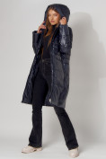 Купить Пальто утепленное с капюшоном зимнее женское  темно-синего цвета 442116TS, фото 9