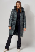 Купить Пальто утепленное с капюшоном зимнее женское  темно-зеленого цвета 442116TZ