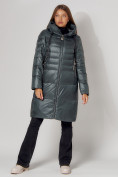 Купить Пальто утепленное с капюшоном зимнее женское  темно-зеленого цвета 442116TZ, фото 7