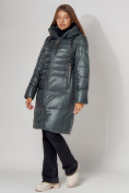 Купить Пальто утепленное с капюшоном зимнее женское  темно-зеленого цвета 442116TZ, фото 8
