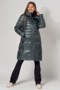 Купить Пальто утепленное с капюшоном зимнее женское  темно-зеленого цвета 442116TZ, фото 9