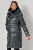 Купить Пальто утепленное с капюшоном зимнее женское  темно-зеленого цвета 442116TZ, фото 10