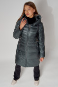 Купить Пальто утепленное с капюшоном зимнее женское  темно-зеленого цвета 442116TZ, фото 12