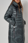 Купить Пальто утепленное с капюшоном зимнее женское  темно-зеленого цвета 442116TZ, фото 14
