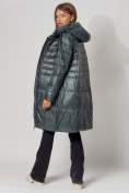 Купить Пальто утепленное с капюшоном зимнее женское  темно-зеленого цвета 442116TZ, фото 5