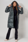 Купить Пальто утепленное с капюшоном зимнее женское  темно-зеленого цвета 442116TZ, фото 17
