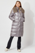 Купить Пальто утепленное с капюшоном зимнее женское  серого цвета 442181Sr, фото 9