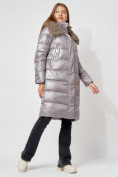 Купить Пальто утепленное с капюшоном зимнее женское  серого цвета 442181Sr, фото 10