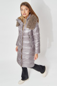 Купить Пальто утепленное с капюшоном зимнее женское  серого цвета 442181Sr, фото 11