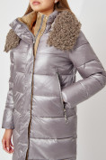 Купить Пальто утепленное с капюшоном зимнее женское  серого цвета 442181Sr, фото 12