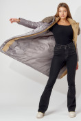 Купить Пальто утепленное с капюшоном зимнее женское  серого цвета 442181Sr, фото 2