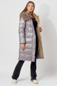 Купить Пальто утепленное с капюшоном зимнее женское  серого цвета 442181Sr, фото 3