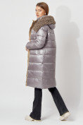 Купить Пальто утепленное с капюшоном зимнее женское  серого цвета 442181Sr, фото 4