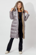 Купить Пальто утепленное с капюшоном зимнее женское  серого цвета 442181Sr, фото 6