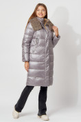 Купить Пальто утепленное с капюшоном зимнее женское  серого цвета 442181Sr, фото 7