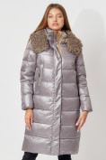 Купить Пальто утепленное с капюшоном зимнее женское  серого цвета 442181Sr, фото 8