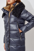 Купить Пальто утепленное с капюшоном зимнее женское  темно-синего цвета 442181TS, фото 9