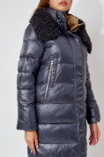 Купить Пальто утепленное с капюшоном зимнее женское  темно-синего цвета 442181TS, фото 10