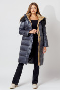 Купить Пальто утепленное с капюшоном зимнее женское  темно-синего цвета 442181TS, фото 3