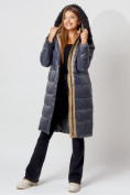 Купить Пальто утепленное с капюшоном зимнее женское  темно-синего цвета 442181TS, фото 4