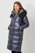 Купить Пальто утепленное с капюшоном зимнее женское  темно-синего цвета 442181TS, фото 8