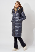 Купить Пальто утепленное с капюшоном зимнее женское  темно-синего цвета 442181TS, фото 2