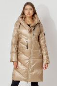 Купить Пальто утепленное с капюшоном зимнее женское  бежевого цвета 442185B, фото 10