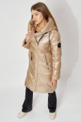 Купить Пальто утепленное с капюшоном зимнее женское  бежевого цвета 442185B, фото 11